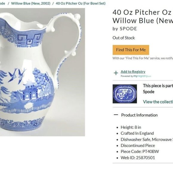Vintage Spode Blue and White Pitcher Vase Willow Chinoiserie Delft Fine China - Picture 2 of 14